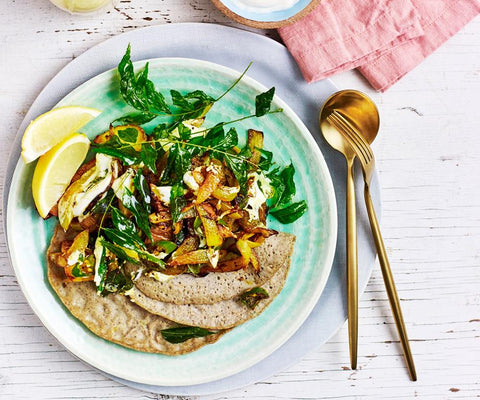 Turmeric dosa with green chilli potatoes